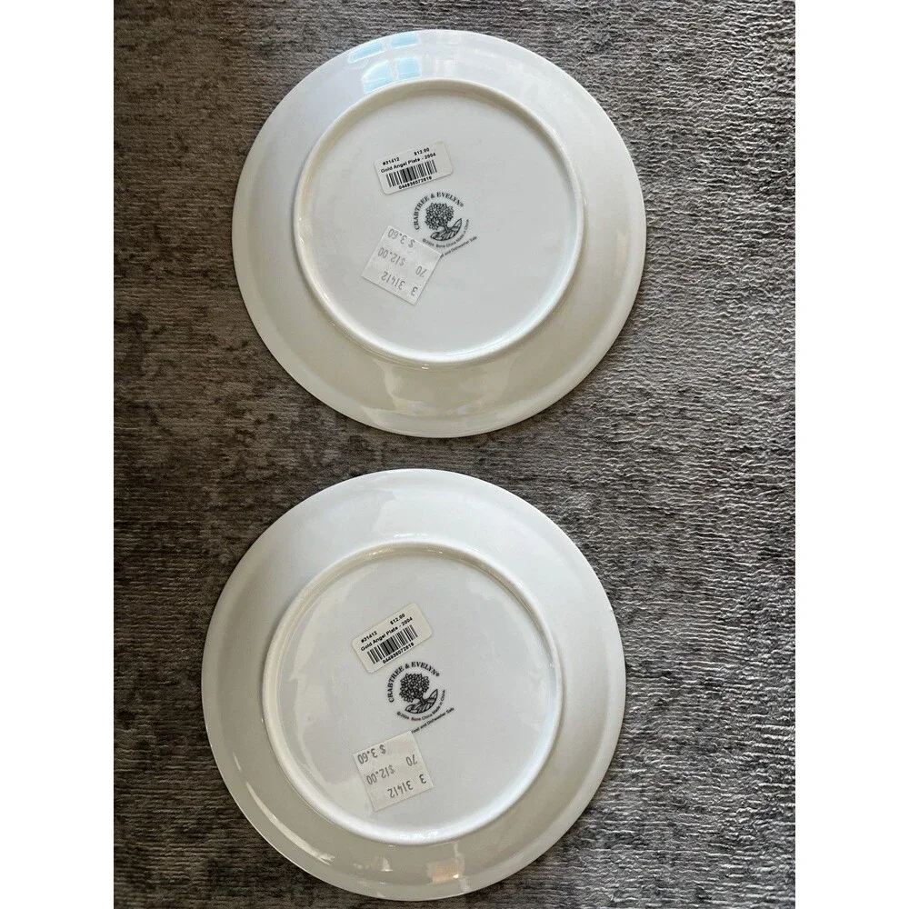 Crabtree & Evelyn Set Of 2 Salad/Luncheon Plates Gold Angel Pair